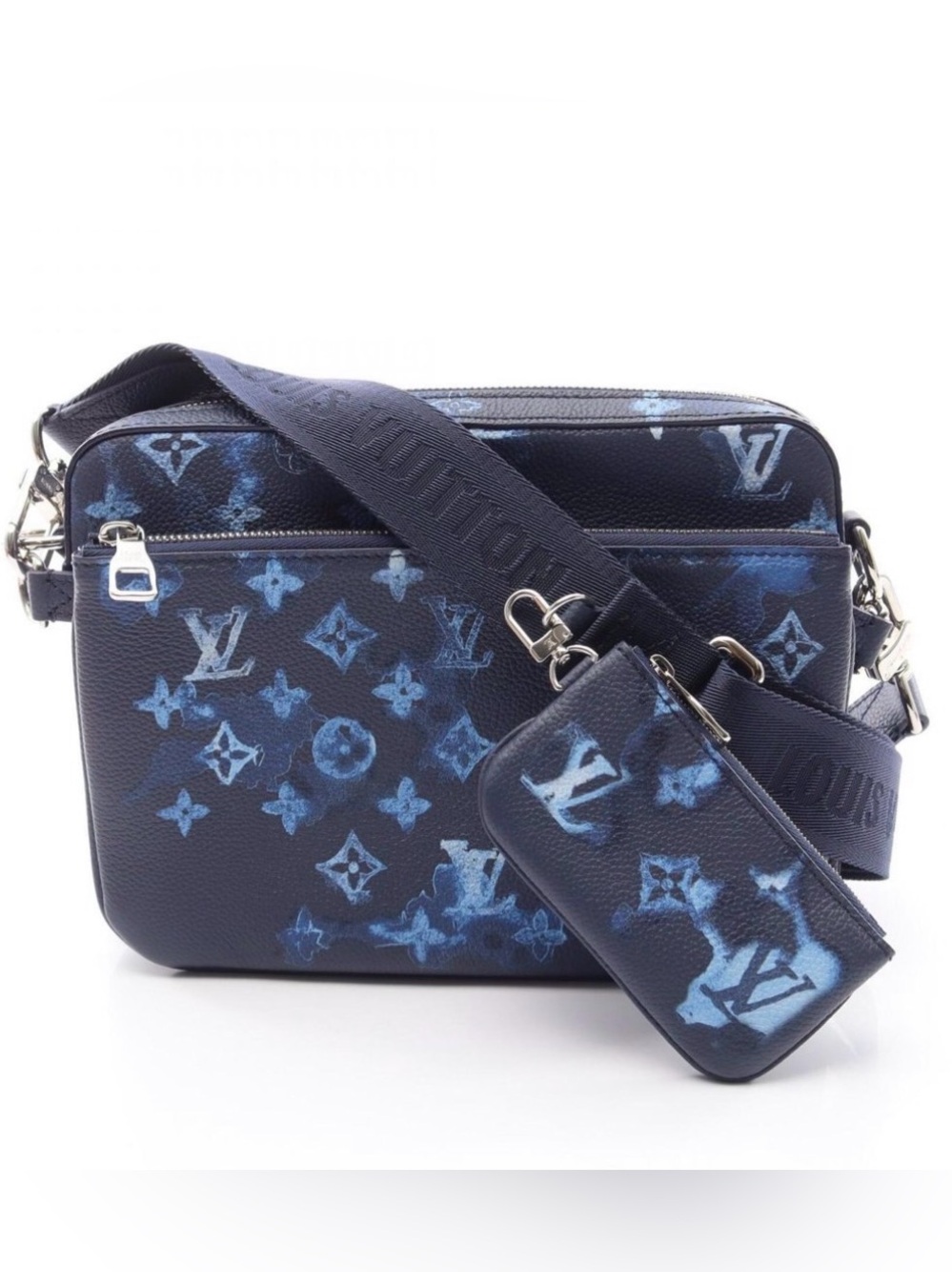 Inspired Navy watercolor Monogram Messenger Bag